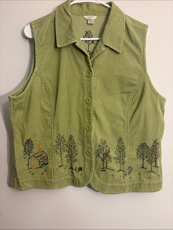 Christopher & Banks Jackets & Blazers - Christopher and banks Corduroy Embroidered Green Sleeveless vest